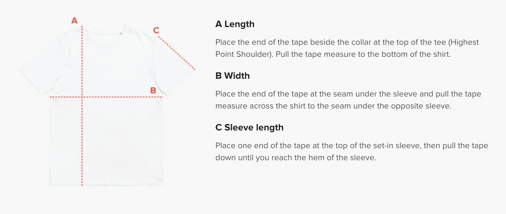 T-shirt size guide measurements (chart 1)